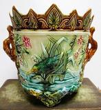 Grote - Jardinière - geglazuurd aardewerk , barbotine -