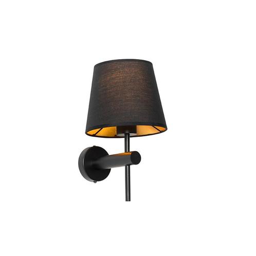 Moderne wandlamp zwart incl. kap met gouden binnenkant -, Huis en Inrichting, Lampen | Wandlampen, Nieuw, Overige materialen