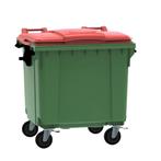 Afvalcontainer 1100 liter groen/rood deksel vlak, Huis en Inrichting, Woonaccessoires | Prullenbakken, Nieuw, Ophalen of Verzenden