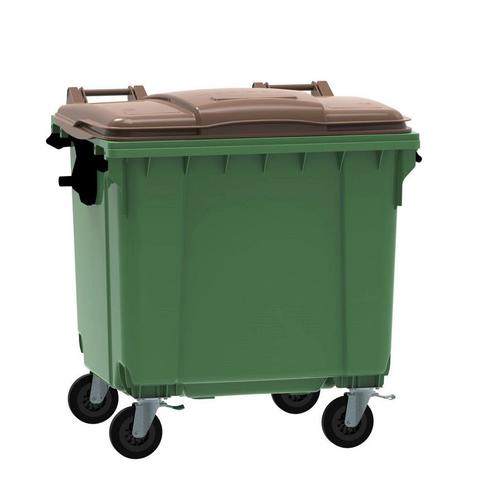 Afvalcontainer 1100 liter groen/bruin deksel vlak, Huis en Inrichting, Woonaccessoires | Prullenbakken, Ophalen of Verzenden