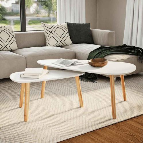 vidaXL 2-delige Salontafelset massief grenenhout wit, Huis en Inrichting, Tafels | Salontafels, Nieuw, 50 tot 100 cm, Grenenhout