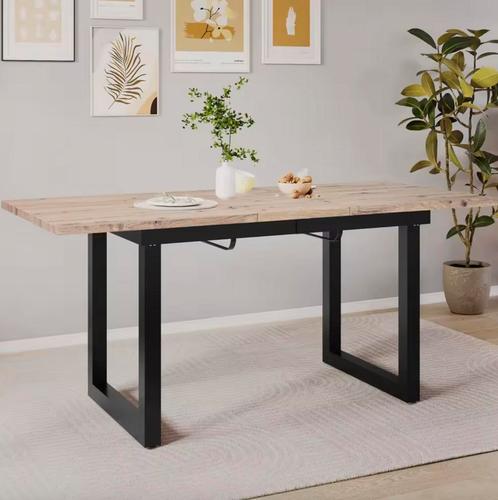 Uitschuifbare Eettafel 140–180cm – Hout en Staal Design, Huis en Inrichting, Tafels | Eettafels, Nieuw, Rechthoekig, Verzenden
