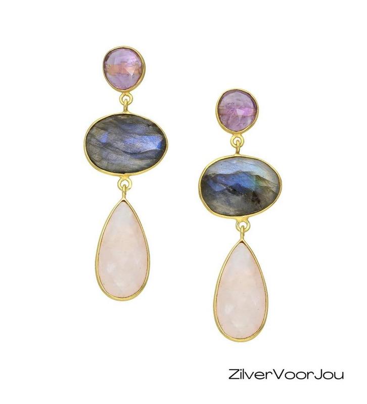 Exclusieve 925 zilveren oorstekers gold plated bezet met ame, Sieraden, Tassen en Uiterlijk, Oorbellen, Nieuw, Verzenden