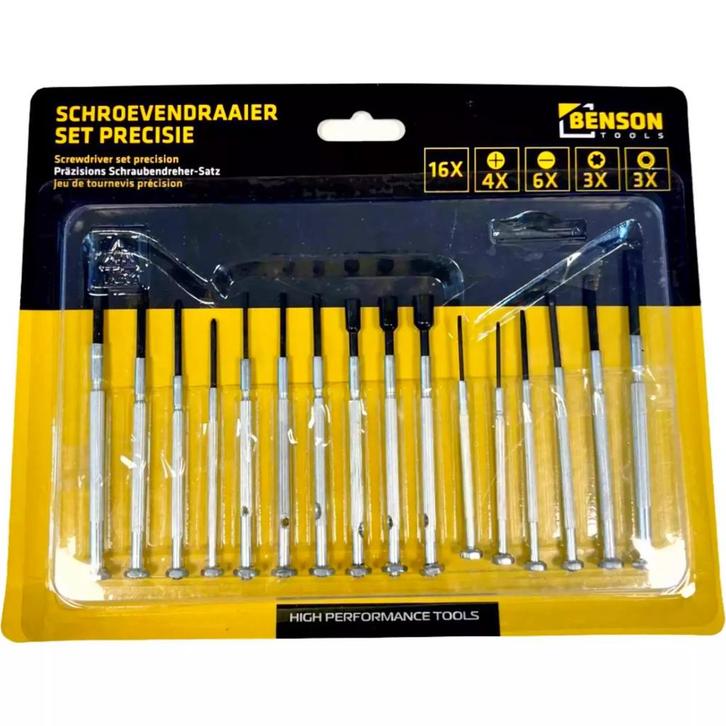 Benson 16-delige precisie schroevendraaierset - veelzijdi..., Doe-het-zelf en Verbouw, Gereedschap | Handgereedschap, Nieuw, Ophalen of Verzenden