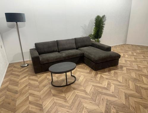 *Showroom Model* Antraciet Ribstof Hoekbank, Huis en Inrichting, Banken | Bankstellen, Ophalen of Verzenden