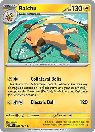 Raichu 052/162 reverse holo Temporal forces, Hobby en Vrije tijd, Verzamelkaartspellen | Pokémon, Losse kaart, Nieuw, Foil, Ophalen of Verzenden