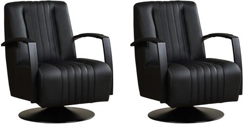 Zwarte leren industriële draaistoels - staal zwart frame me, Huis en Inrichting, Fauteuils, 50 tot 75 cm, 75 tot 100 cm, Nieuw