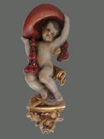 Snijwerk, farbiger Engel mit rotem Hut - Kardinalsengel mit, Antiek en Kunst