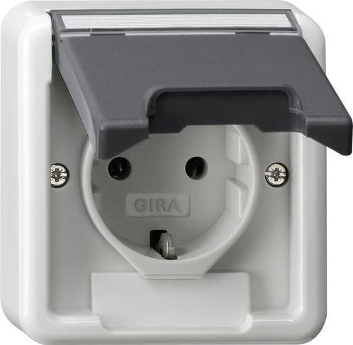 Gira IP44 Opbouw SCHUKO Stopcontact Met Scharnierende, Doe-het-zelf en Verbouw, Elektra en Kabels, Overige typen, Nieuw, Verzenden
