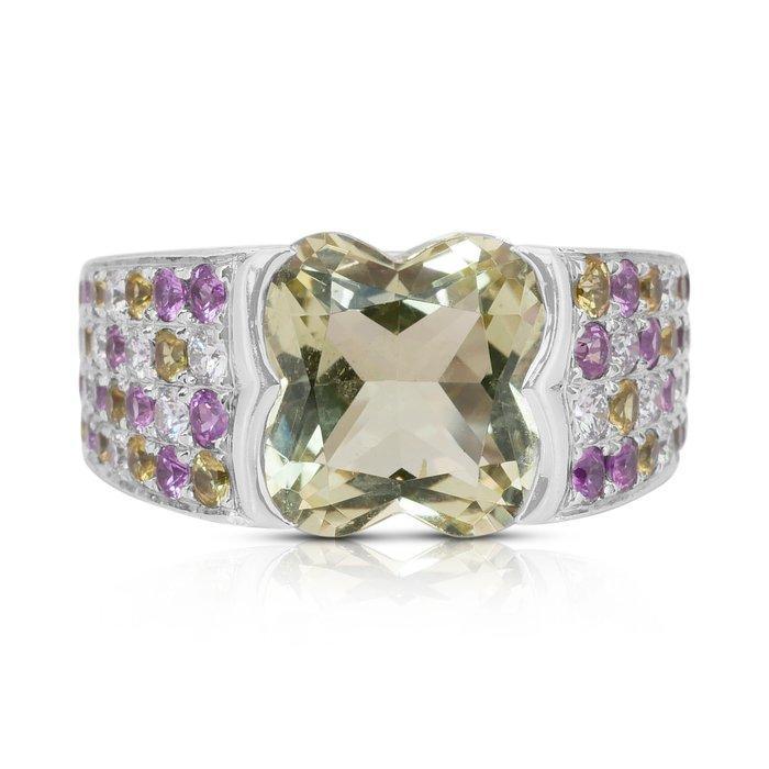 Ring - 18 karaat Witgoud - 6.60ct. tw. Citrien - Saffier, Sieraden, Tassen en Uiterlijk, Ringen