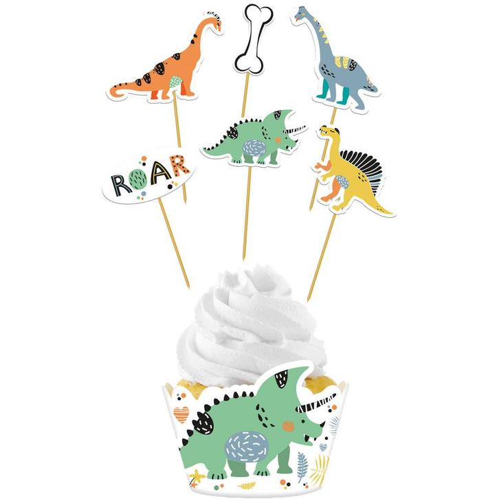 Cupcake Deco Set Dino Roar (6st), Hobby en Vrije tijd, Feestartikelen, Nieuw, Ophalen of Verzenden