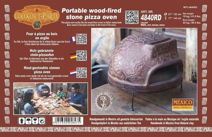 SOL-Y-YO Mexicaanse Houtgestookte Stenen Pizzaoven 52cm., Tuin en Terras, Pizzaovens, Nieuw, Ophalen