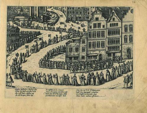 Historische prent van Brussels, Antiek en Kunst, Kunst | Etsen en Gravures