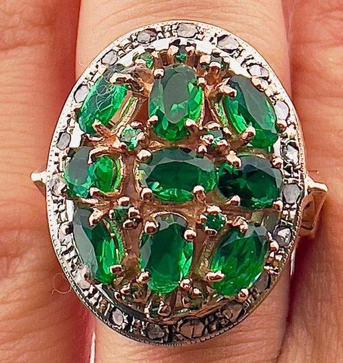 Zonder Minimumprijs - Ring - 9 kt. Roségoud, Zilver Smaragd, Sieraden, Tassen en Uiterlijk, Ringen