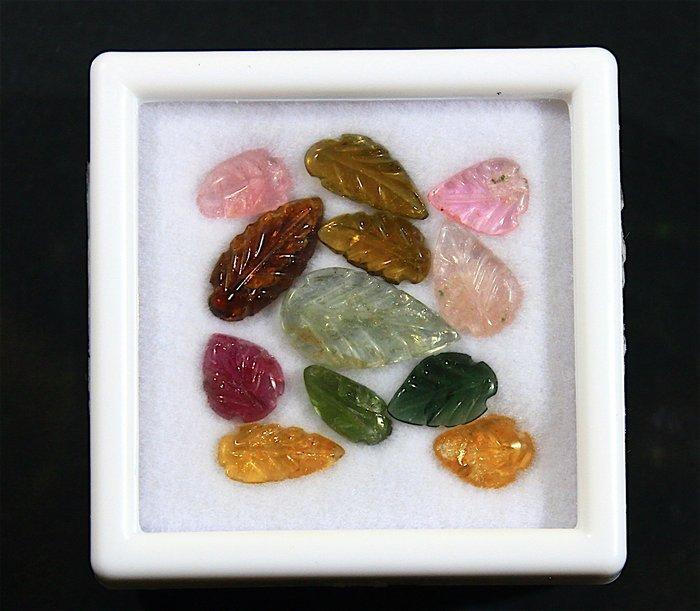 Gems van transparante toermalijn, in bladvorm gesneden - Ct., Verzamelen, Mineralen en Fossielen
