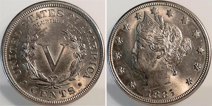 5 Cents Usa 1885 ohne Muenzzeichen ca Ms64/65 Liberty Nickel, Postzegels en Munten, Munten | Europa | Niet-Euromunten, Verzenden