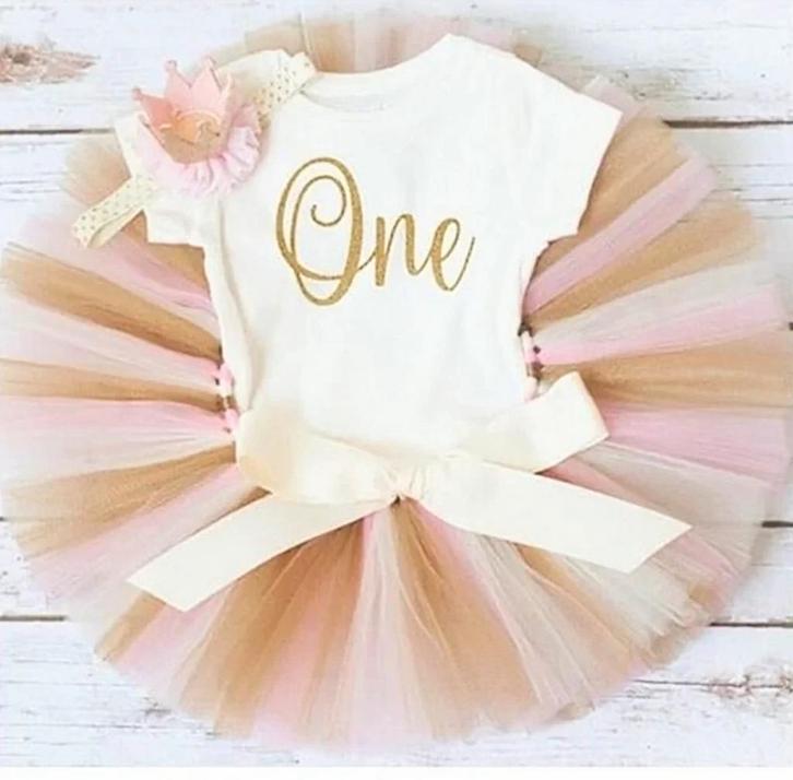 1e verjaardag cakesmash set Ivory, Pink and Gold de Luxe, Kinderen en Baby's, Babykleding | Maat 80, Meisje, Nieuw, Jurkje of Rokje