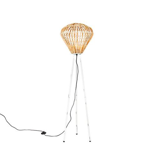 Landelijke vloerlamp tripod bamboe met wit - Canna Diamond, Huis en Inrichting, Lampen | Vloerlampen, Nieuw, 100 tot 150 cm