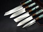 Keukenmes - Kitchen knife set - Leren tas inbegrepen - Hars,, Antiek en Kunst