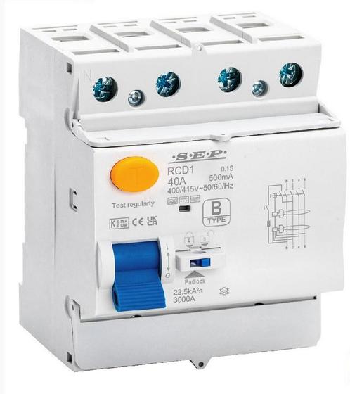SEP RCD1 aardlekschakelaar 30mA 40A 4P Type B, Doe-het-zelf en Verbouw, Elektra en Kabels, Nieuw, Verzenden