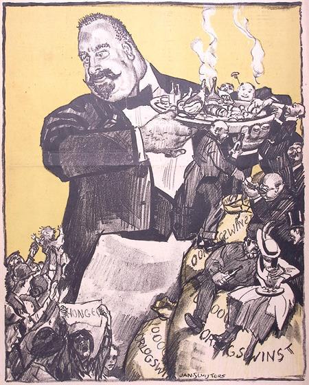 Posthuma met honger tegenover oorlogswinst op spotprent, Antiek en Kunst, Kunst | Litho's en Zeefdrukken, Verzenden