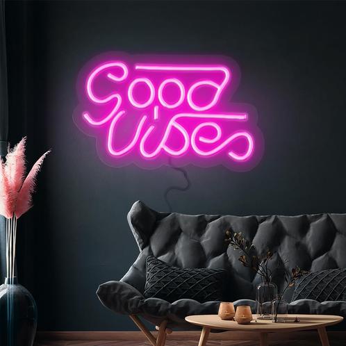 GGM Gastro | LED lichtbord - Good Vibes 1 - Roze - 330x180mm, Huis en Inrichting, Keuken | Servies, Effen, Nieuw, Overige materialen