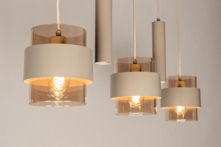 Rietveld Hanglampen - Beige - Glas, Metaal, Huis en Inrichting, Lampen | Hanglampen, Verzenden