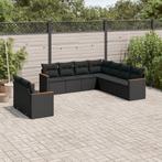 vidaXL 9-delige Loungeset met kussens poly rattan zwart, Verzenden, Nieuw, Rotan, Loungeset