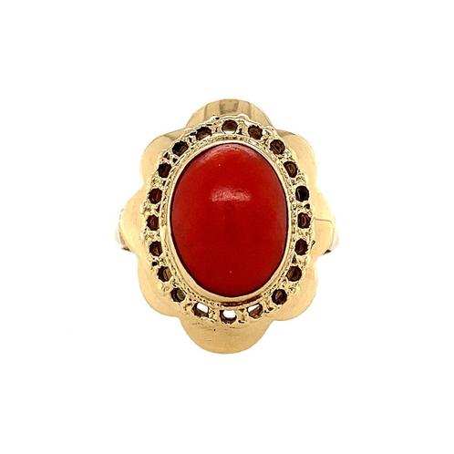 Gouden ring met bloedkoraal 14 krt, Sieraden, Tassen en Uiterlijk, Ringen, Nieuw, Ophalen of Verzenden