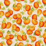 Decoratief stof - Herfstontwerp - Oranje pompoenen en gele