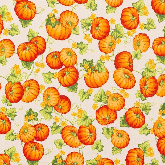 Decoratief stof - Herfstontwerp - Oranje pompoenen en gele, Antiek en Kunst, Antiek | Kleden en Textiel