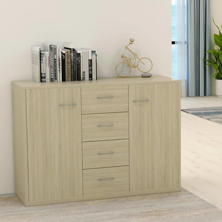 vidaXL Dressoir 88x30x65 cm bewerkt hout sonoma eikenkleurig, Huis en Inrichting, Kasten | Dressoirs, 25 tot 50 cm, Nieuw, 50 tot 100 cm