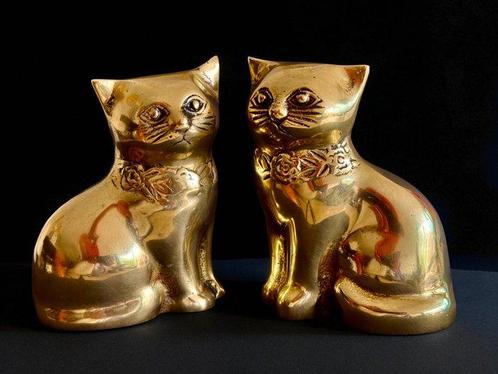 Caravell Design - Brass cat couple (H12cm) - Beeldje -, Antiek en Kunst, Curiosa en Brocante