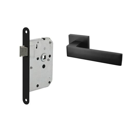 Deurbeslag set loopslot en deurklink Nova21 geveerd zwart, Doe-het-zelf en Verbouw, Hang- en Sluitwerk, Klink of Kruk, Nieuw, Overige materialen