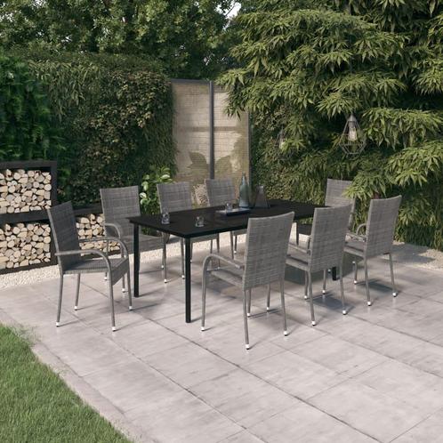 vidaXL 9-delige Tuinset grijs en zwart, Tuin en Terras, Tuinsets en Loungesets, Tuinset, Nieuw, 8 zitplaatsen, Rotan, Verzenden