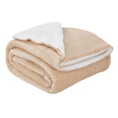 Fleecedeken 2 kanten - 220 x 240 cm - Beige, Huis en Inrichting, Woonaccessoires | Plaids en Woondekens, Nieuw, Verzenden