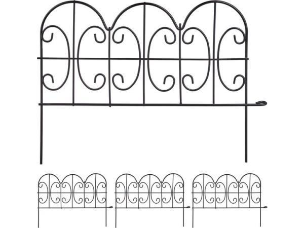 Veiling - Tuinhekje set van 4 - 18 x 39 cm - metaal - zwart, Tuin en Terras, Tuinhekken en Hekwerk