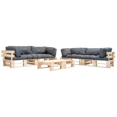 vidaXL 6-delige Loungeset pallet met grijze kussens hout, Tuin en Terras, Tuinsets en Loungesets, Loungeset, Nieuw, 6 zitplaatsen