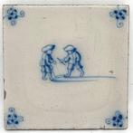 Tegel - Antieke delftsblauwe tegel met kinderspelen - 17e /