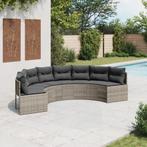 vidaXL Tuinbank met kussens halfrond poly rattan grijs, Tuin en Terras, Tuinsets en Loungesets, Verzenden, Nieuw, Rotan