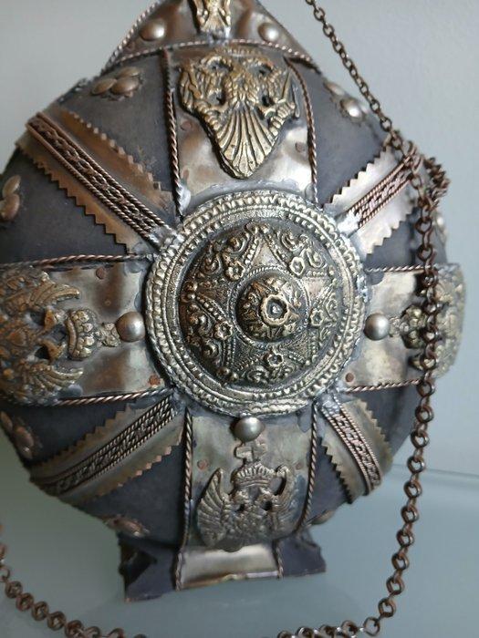 Fles - Hout, Messing - Veldfles of kruik, Antiek en Kunst, Antiek | Overige Antiek