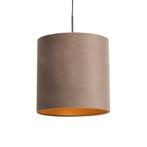 Hanglamp met velours kap taupe met goud 40 cm - Combi, Nieuw, Overige materialen, Landelijk / Rustiek, 75 cm of meer