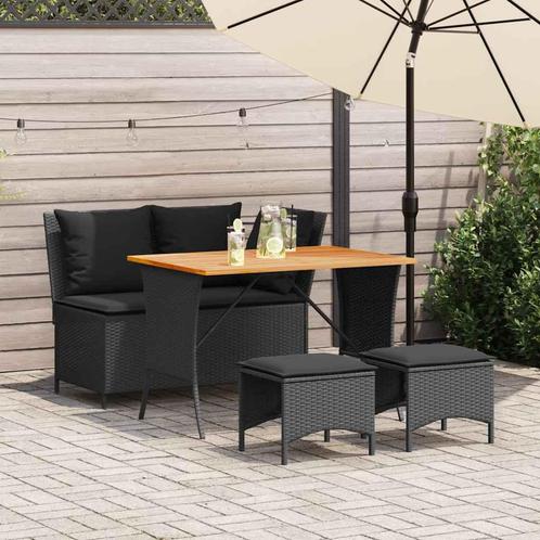 vidaXL 4-delige Tuinset met kussens poly rattan zwart, Tuin en Terras, Tuinsets en Loungesets, Tuinset, Nieuw, 3 zitplaatsen, Rotan