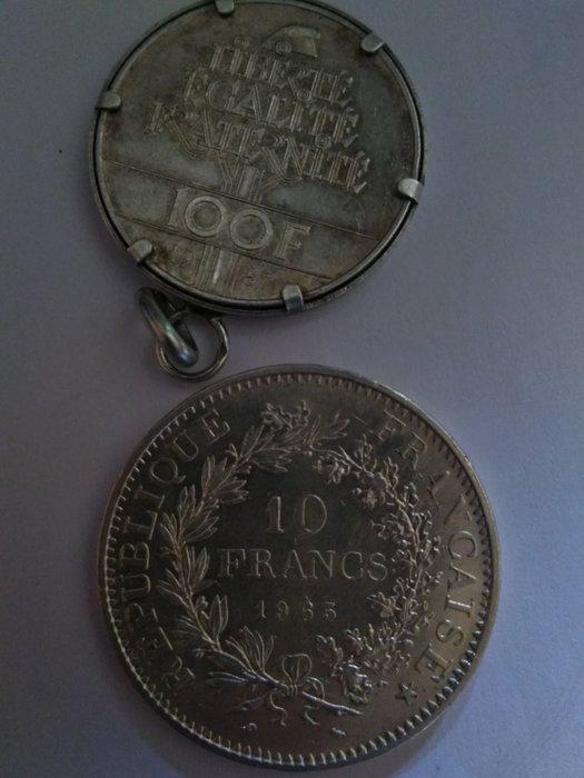 Frankrijk. Lot de 2 monnaies en argent (10 Francs 1965 et, Postzegels en Munten, Munten | Europa | Niet-Euromunten