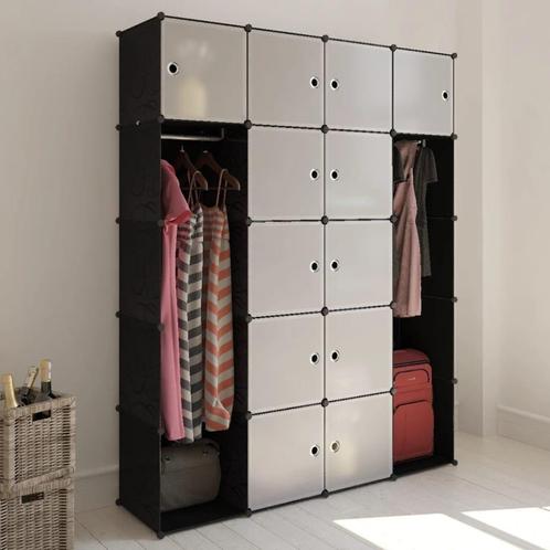 vidaXL Kast modulair met 14 vakken 37x146x180,5 cm zwart en, Huis en Inrichting, Kasten | Kledingkasten, Nieuw, Verzenden