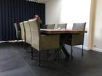 Set van 8 leren eetkamerstoelen - met wieltjes en hoge rug, Ophalen of Verzenden, Nieuw, Leer