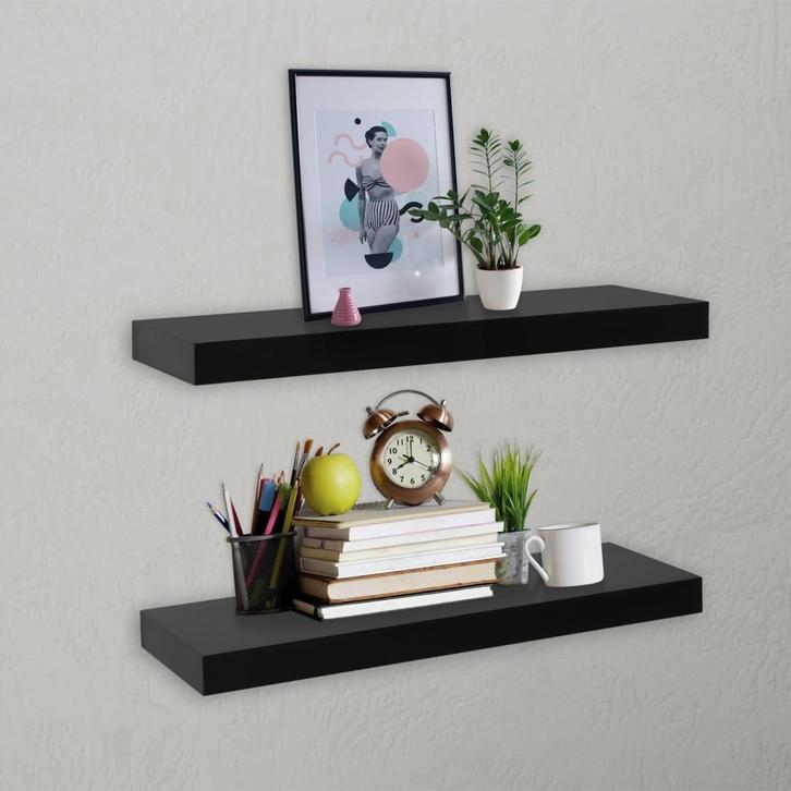 vidaXL Wandplanken zwevend 2 st 40x20x3,8 cm zwart, Huis en Inrichting, Woonaccessoires | Wandplanken en Boekenplanken, Nieuw