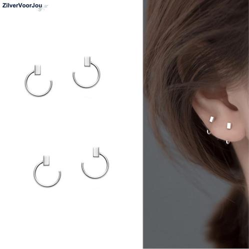 Zilveren set mini staaf oorringen, Sieraden, Tassen en Uiterlijk, Oorbellen, Nieuw, Verzenden