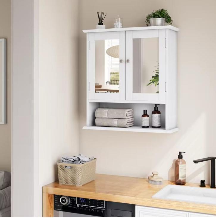 Witte Badkamer Spiegelkast – Wandkast met Open Vak, Huis en Inrichting, Kasten | Overige, Nieuw, Verzenden