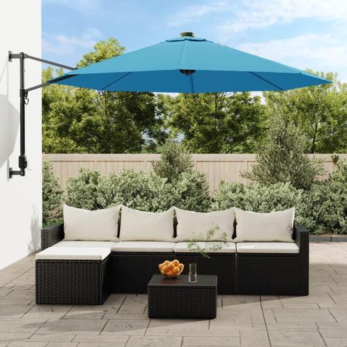 vidaXL Wandparasol met LEDs 290 cm zeeblauw, Tuin en Terras, Parasols, Muurparasol, Nieuw, 2 tot 3 meter, Verzenden
